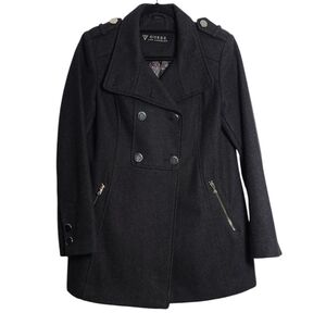 GUESS LOS ANGELES Dark Grey Wool Long Sleeve Button Up Coat Size Petite Small